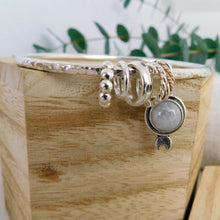 Load image into Gallery viewer, Chunky Rainbow Moonstone Charm Sterling Silver Bangle
