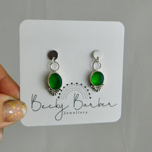 Load image into Gallery viewer, Bright Green Glass Sea Studs Sterling Silver Dangles
