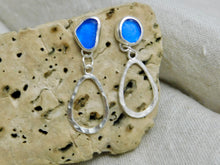 Load image into Gallery viewer, Bright Blue Sea Glass Sterling Silver Stud Dangles
