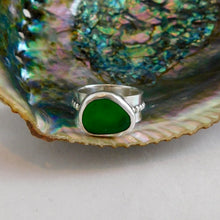 Load image into Gallery viewer, Bright Green Sea Glass Sea Foam Sterling Silver Ring
