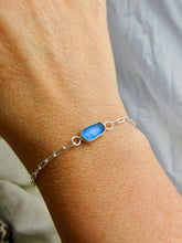 Load image into Gallery viewer, Blue Sea Glass Sterling Silver Paperclip Chain Bracelet
