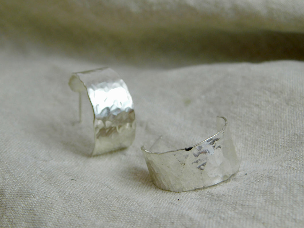 Hammered Sterling Silver Open Hoop Studs
