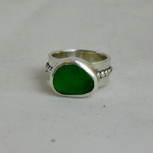 Load image into Gallery viewer, Bright Green Sea Glass Sea Foam Sterling Silver Ring
