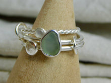 Load image into Gallery viewer, Aqua Sea Glass and Rainbow Moonstone Triple Sterling Silver Ring
