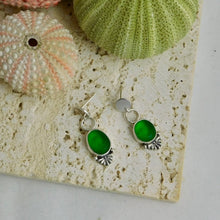 Load image into Gallery viewer, Bright Green Glass Sea Studs Sterling Silver Dangles
