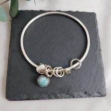 Load image into Gallery viewer, Chunky Larimar Charm Sterling Silver Bangle
