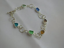 Load image into Gallery viewer, Rainbow Sea Glass Sterling Silver Hoop Link Bracelet

