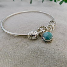 Load image into Gallery viewer, Chunky Larimar Charm Sterling Silver Bangle
