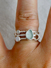 Load image into Gallery viewer, Aqua Sea Glass and Rainbow Moonstone Triple Sterling Silver Ring
