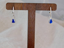 Load image into Gallery viewer, Blue Sea Glass Sterling Silver Stud Hoops
