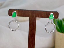 Load image into Gallery viewer, Bright Green Sea Glass Sterling Silver Stud Dangles
