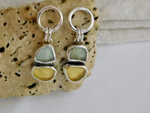 Load image into Gallery viewer, Aqua and Yellow Sea Glass Sterling Silver Stud Dangles
