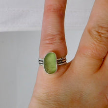 Load image into Gallery viewer, Green Sea Glass Sterling Silver Aztec Stamped Ring
