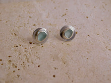 Load image into Gallery viewer, Aqua Sea Glass Brushed Sterling Silver Studs
