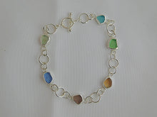Load image into Gallery viewer, Rainbow Sea Glass Sterling Silver Hoop Link Bracelet
