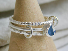 Load image into Gallery viewer, Cornflower Blue Sea Glass Triple Sterling Silver Ring
