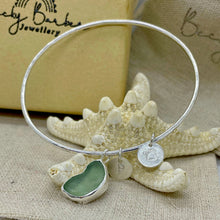 Load image into Gallery viewer, Made to Order Single Sterling Silver Bangle with Sea Glass and Silver Charm
