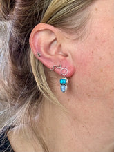 Load image into Gallery viewer, Double blue Sea Glass Sterling Silver Studs Dangles
