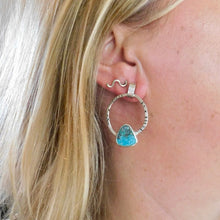 Load image into Gallery viewer, Iranian Turquoise Boho Sterling Silver Hoop Studs
