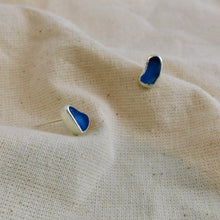 Load image into Gallery viewer, Mid Blue Sea Glass Sterling Silver Studs
