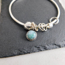 Load image into Gallery viewer, Chunky Larimar Charm Sterling Silver Bangle
