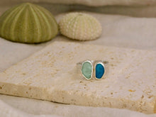 Load image into Gallery viewer, Aqua and Teal Sea Glass Sterling Silver Cuff Ring

