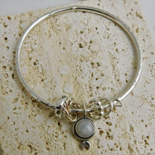 Load image into Gallery viewer, Chunky Rainbow Moonstone Charm Sterling Silver Bangle
