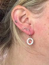 Load image into Gallery viewer, Orange Sea Glass Sterling Silver Hoop Dangles
