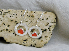 Load image into Gallery viewer, Orange Sea Glass Sterling Silver Hoop Dangles
