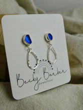 Load image into Gallery viewer, Bright Blue Sea Glass Sterling Silver Stud Dangles
