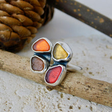 Load image into Gallery viewer, Four Autumn Colours Sea Glass Sterling Silver Cuff Ring
