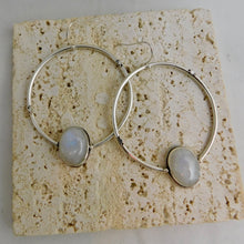 Load image into Gallery viewer, Rainbow Moonstone North Star Sterling Silver Hoop Dangles
