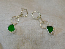 Load image into Gallery viewer, Green Sea Glass Sterling Silver Studs Dangles
