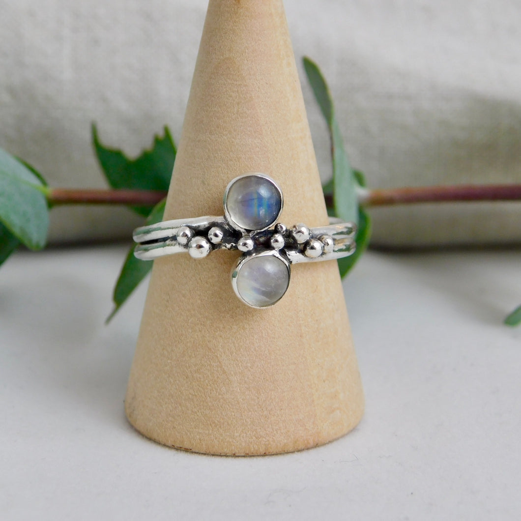 Labradorite and Moonstone Sea Foam Sterling Silver Ring