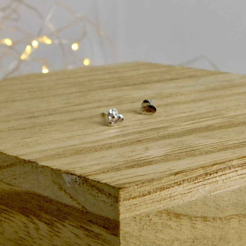 Hammered Heart Sterling Silver Studs