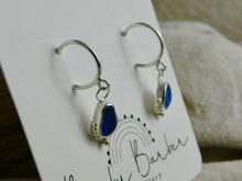 Load image into Gallery viewer, Blue Sea Glass Sterling Silver Hoop Dangles
