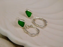 Load image into Gallery viewer, Bright Green Sea Glass Sterling Silver Stud Dangles
