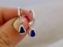 Load image into Gallery viewer, Blue Sea Glass Sterling Silver Stud Hoops
