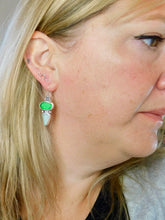 Load image into Gallery viewer, Bright Green and Sea Foam Sea Glass Sterling Silver Dangles
