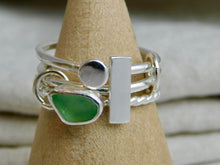 Load image into Gallery viewer, Light Green Sea Glass Triple Sterling Silver Ring
