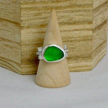 Load image into Gallery viewer, Bright Green Sea Glass Sea Foam Sterling Silver Ring
