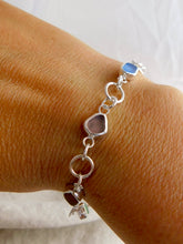Load image into Gallery viewer, Rainbow Sea Glass Sterling Silver Hoop Link Bracelet
