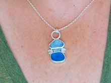 Load image into Gallery viewer, Blue Sea Glass Cresent Moon Sterling Silver Pendant
