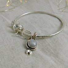 Load image into Gallery viewer, Chunky Rainbow Moonstone Charm Sterling Silver Bangle
