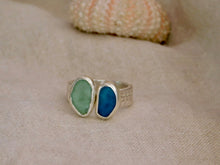 Load image into Gallery viewer, Aqua and Teal Sea Glass Sterling Silver Cuff Ring
