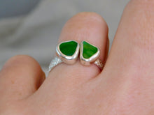 Load image into Gallery viewer, Double Green Sea Glass Sterling Silver Cuff Ring
