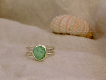 Load image into Gallery viewer, Aqua Sea Glass Double Sterling Silver Ring

