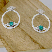 Load image into Gallery viewer, Aztec Sterling Silver Studs with Turquoise Oval Ear Jackets
