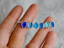 Load image into Gallery viewer, Blue Tones Sea Glass Sterling Silver Bar Necklace
