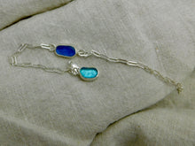 Load image into Gallery viewer, Blue Sea Glass Sterling Silver Paperclip Chain Bracelet
